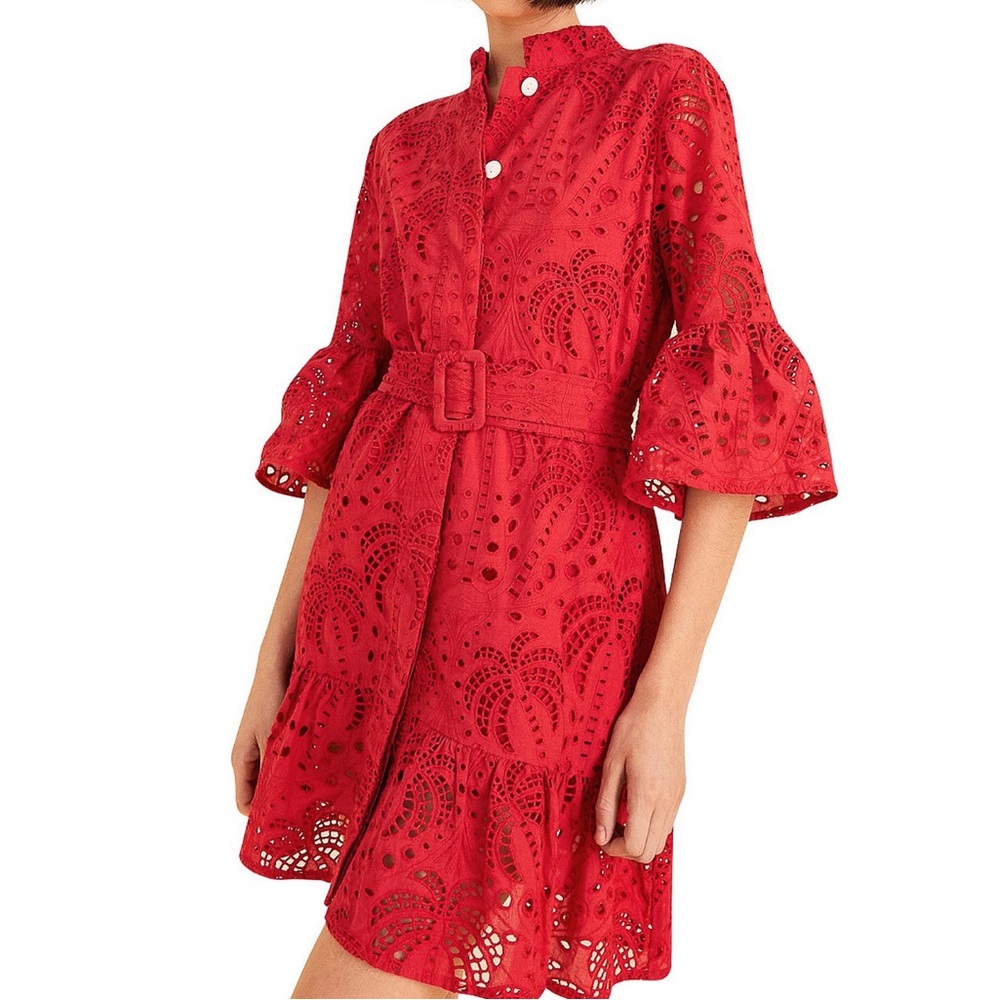 FARM Rio Red Eyelet Mini Dress (S)
